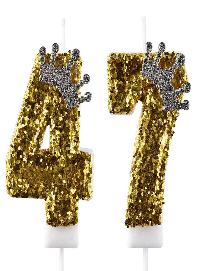 AOOLADA 47 & 74 Birthday Candle, 47th & 74th Cake Candles, Number 47 & 74 Birthday Candles for Cake Topper Decoration, Gold - Image 1